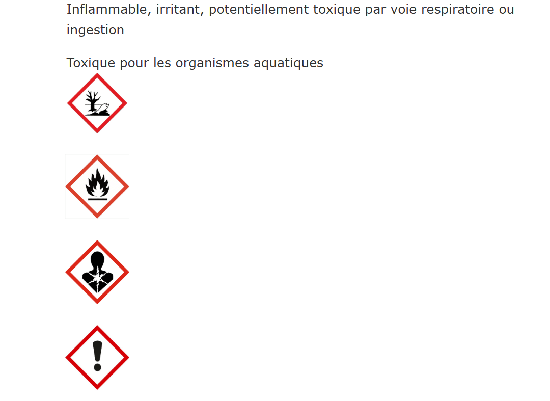 Pictogrammes de danger CLP (inflammable, toxique, irritant, dangereux pour l'environnement) tels qu'affichés sur le site DAF